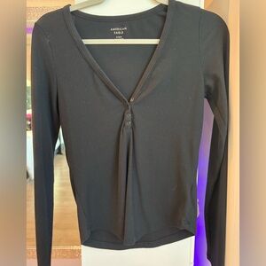 American Eagle Outfitters Black Button V-neck Top